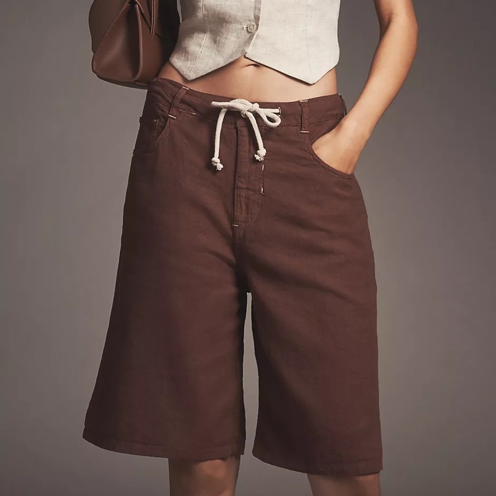 Pilcro Linen Blend Drawstring Bermuda Shorts
